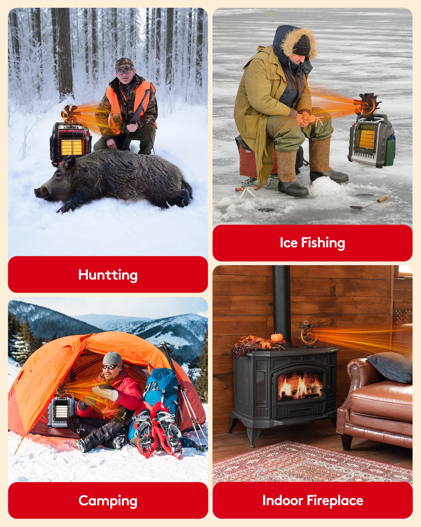 TITECK 6 blades Wood Stove Fan with Bracket Tray