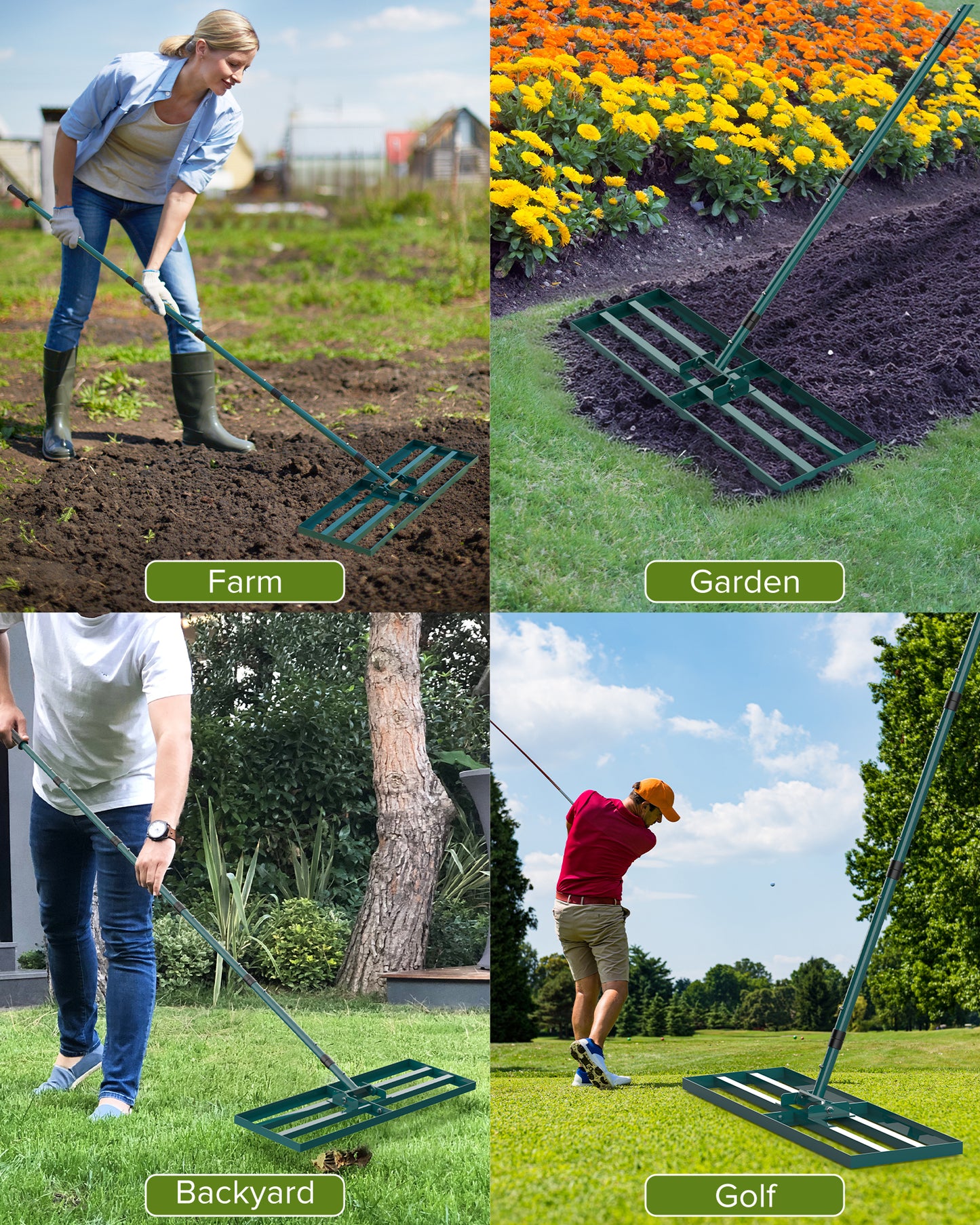 TITECK Lawn Leveling Rake with Adjustable Steel Handle