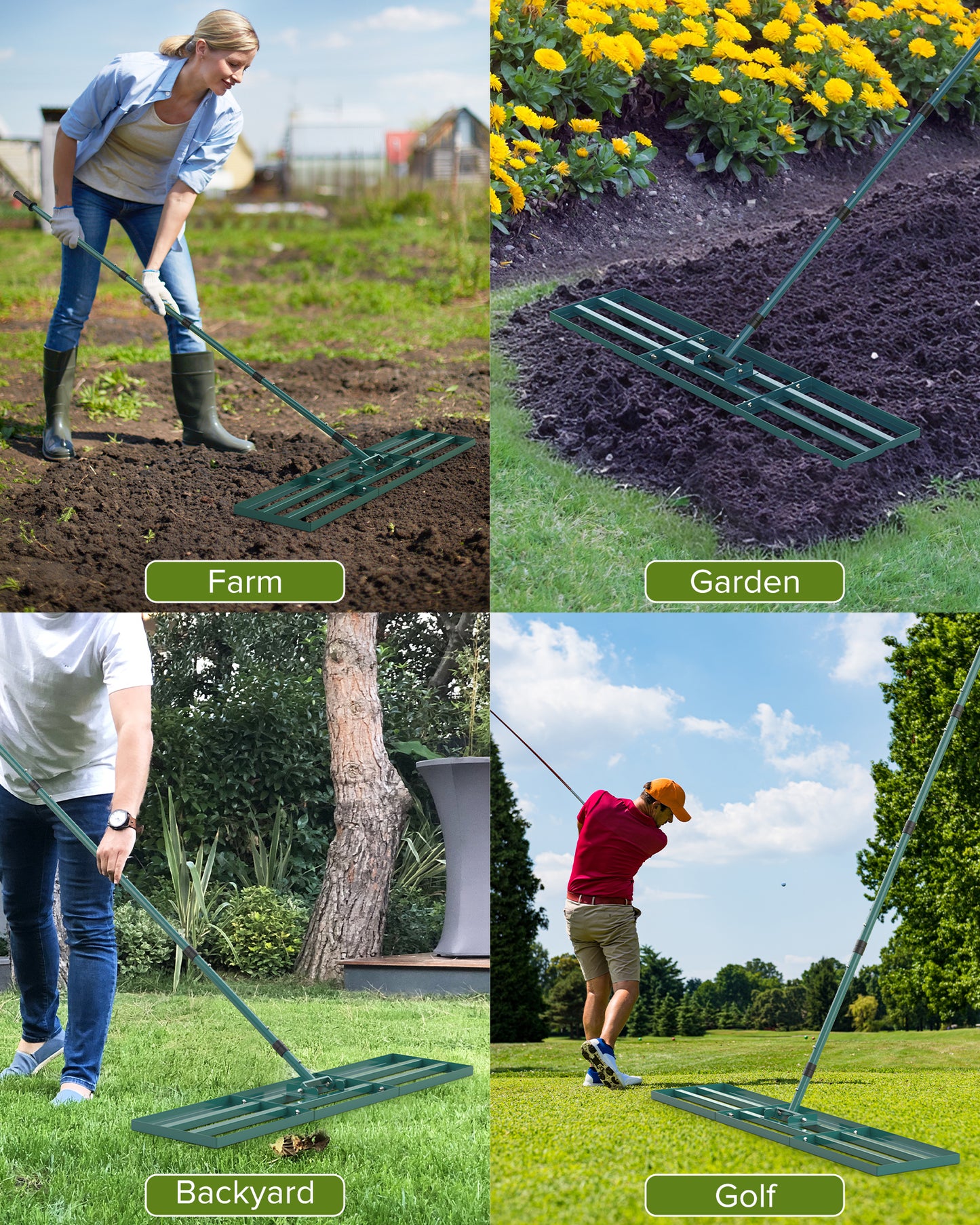 TITECK Lawn Leveling Rake with Adjustable Steel Handle