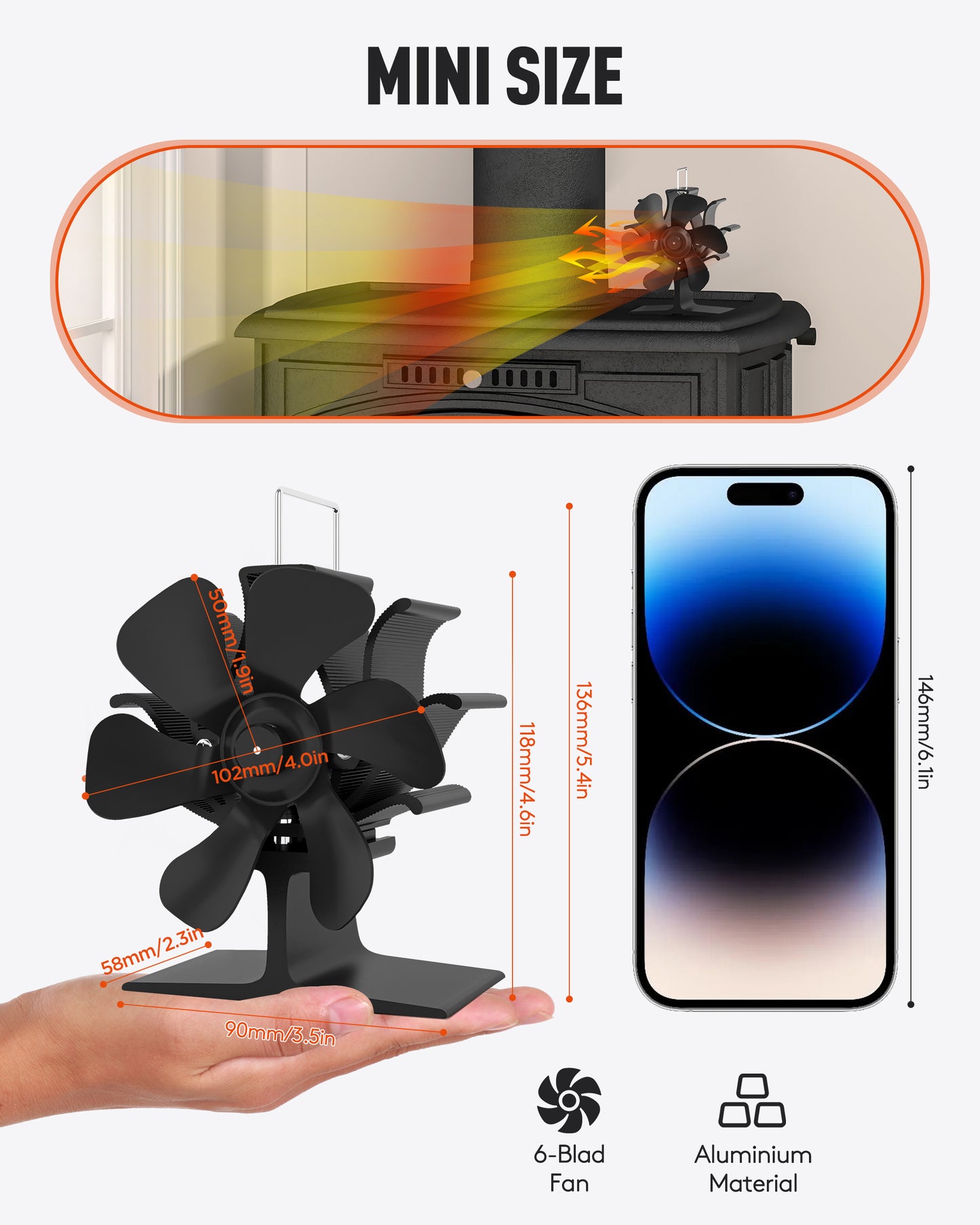 TITECK 6 Blades Wood Stove Fan